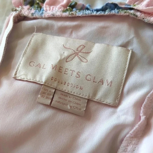 Gal Meets Glam Isabel Smocked Midi Dress Pink Blue Floral Print - Picture 8 of 8